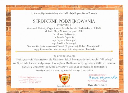 Podziękowania za organizację VII edycji w. Kliknij, aby powiększyć zdjęcie.
